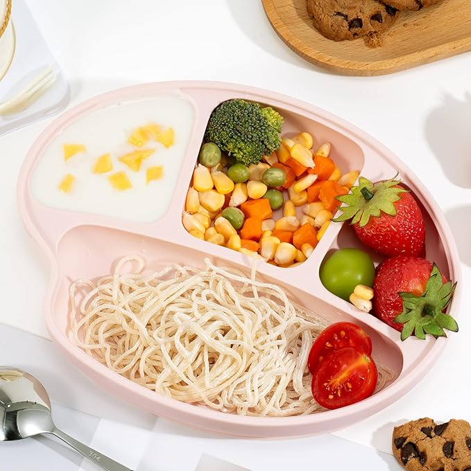 Li&Zhao Baby Bowls with Suction - Suction Plates for Toddlers Toddler Plate Baby Plate Divided Design Kids Plates Baby Suction Plate with Lids Microwave & Dishwasher