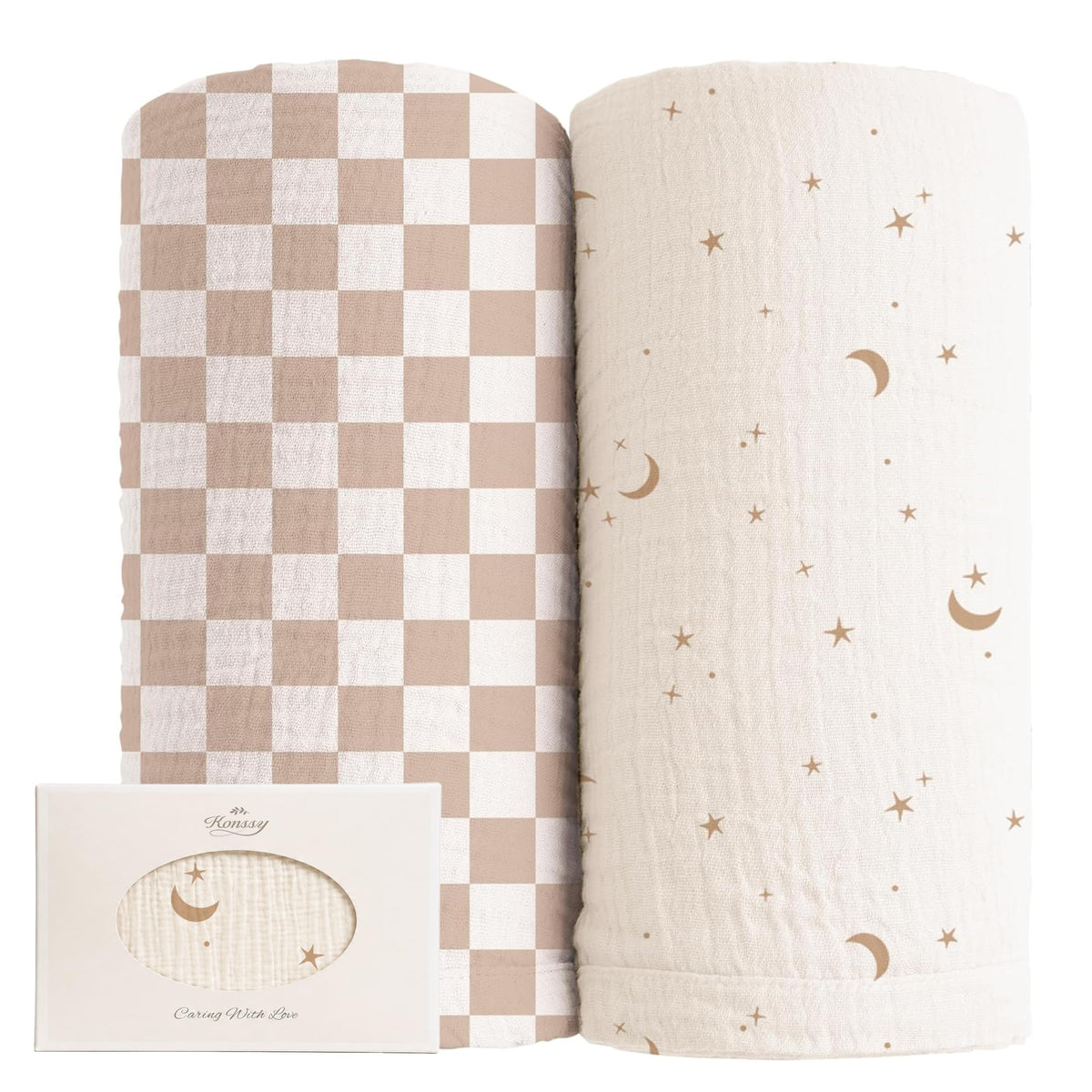 Konssy Muslin Swaddle Blankets, 100% Cotton Receiving Blankets, 47"x 47"