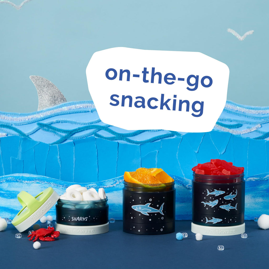 Whiskware Stackable Snack Containers for Kids and Toddlers, 3 Stackable Snack Cups for School or Travel, Sharks(Pack of 1)