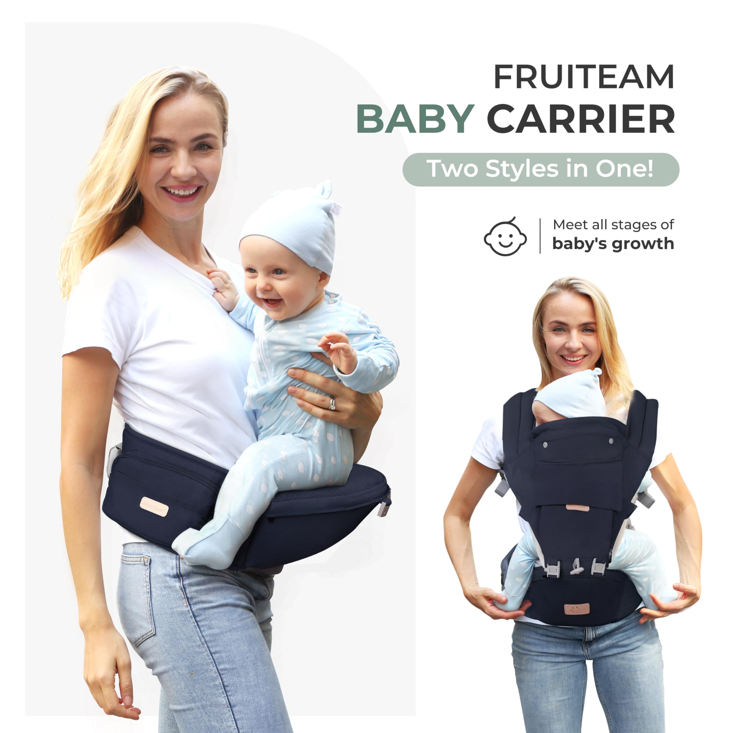FRUITEAM Safety-Certified Baby Carrier with Hip Seat Newborn to Toddler