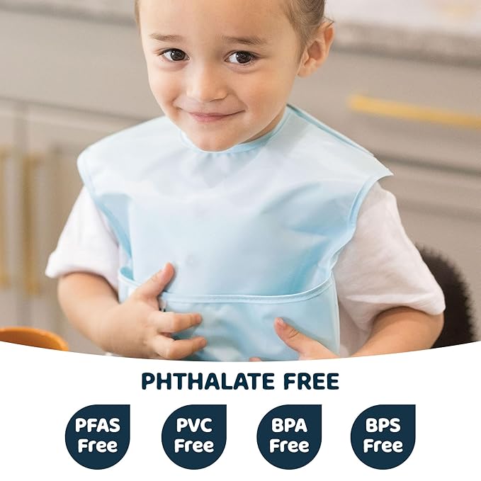 Tiny Twinkle Mess Proof Baby Bibs for Eating – Waterproof, Wipeable Toddler Bibs with Pocket – Baby Food Bibs for Girls & Boys(5 Pack, Boy Spring)