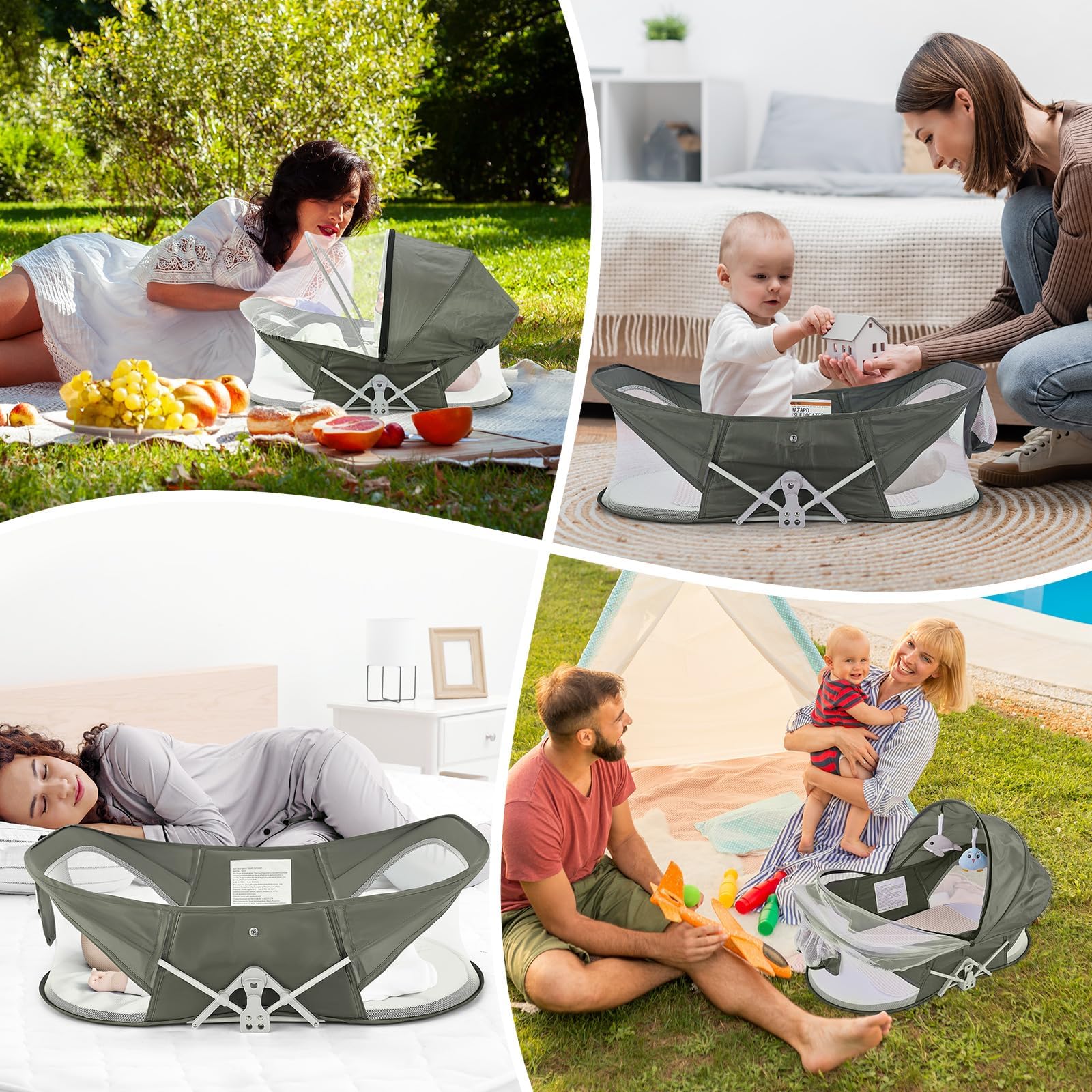 ISELECTOR Bedside Bassinet for Baby, Portable Baby Bassinet Travel Bed with Mosquito Net & Sunshade, Lightweight Foldable Baby Crib with Easy-Clean Fabric for Home & Outdoor