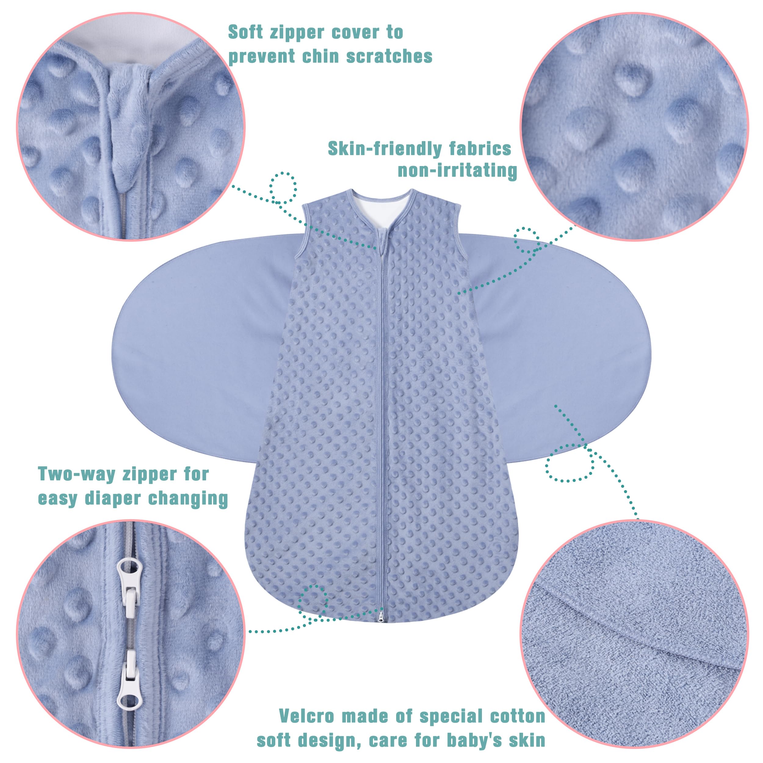 BSTOPPT Fleece Newborn Sleep Sack Baby Swaddle,3-Way Adjustable Wearable Blanket,2 Pack Fleece Swaddling sleeping bag TOG 2.0， (Blue&Green, 0-3 Months)