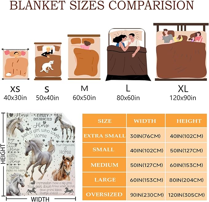 Horse Throw Blanket for Women Men Flowers Animals Blanket Gifts for Adults Cute Horse Lightweight Blanket 60X80 Inches for Bed All Season