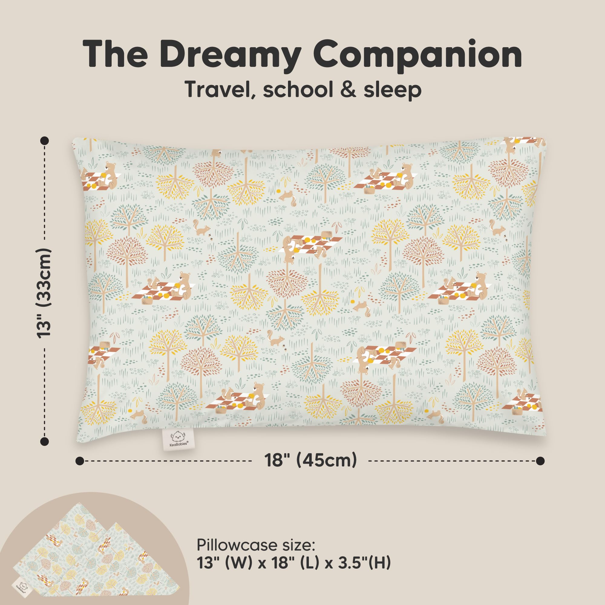 Toddler Pillow with Pillowcase, 13x18 My Little Dreamy Pillow (Wild Picnic)