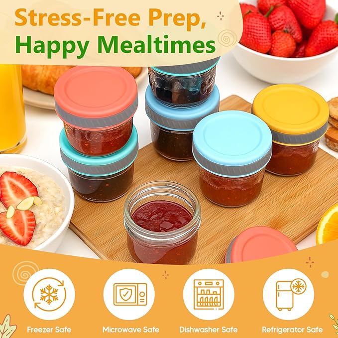 Tronco Glass Food Storage Jars with Lids (4 oz, 8-Pack) – Baby Food, Breast Milk, Snacks, Puree, Reusable Small Containers for Meal Prep & Spice Storage, Freezer, Microwave, Dishwasher Safe