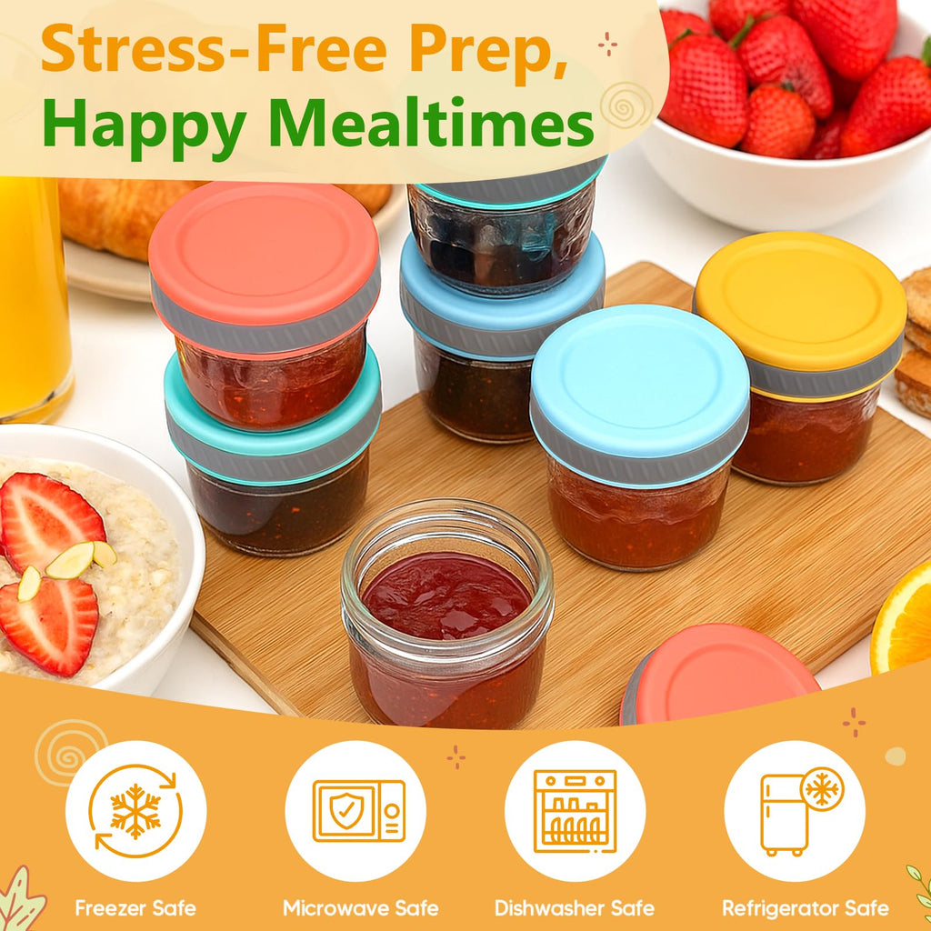 Tronco Glass Food Storage Jars with Lids (4 oz, 8-Pack) – Baby Food, Breast Milk, Snacks, Puree, Reusable Small Containers for Meal Prep & Spice Storage, Freezer, Microwave, Dishwasher Safe