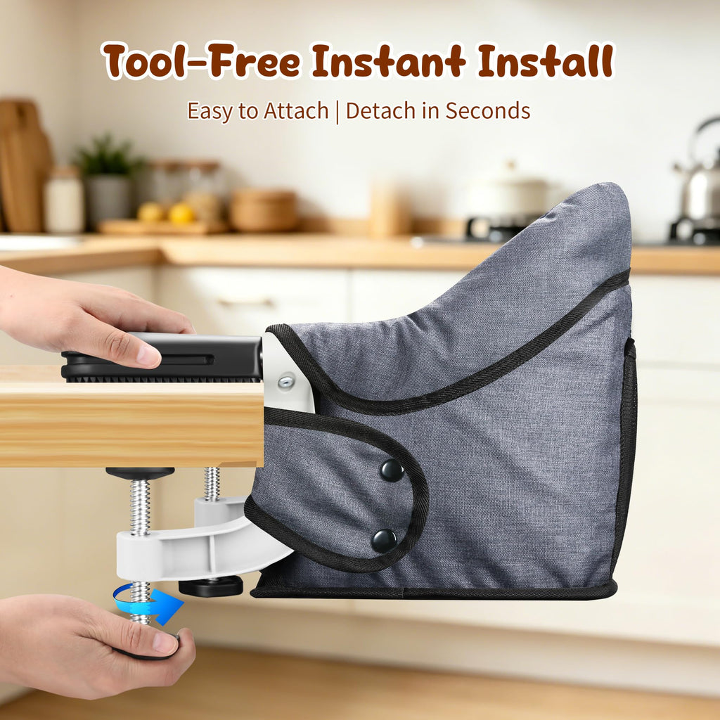 Toogel Hook On High Chair, Secure Harness & Non-Slip Aluminum Clamp, Grey