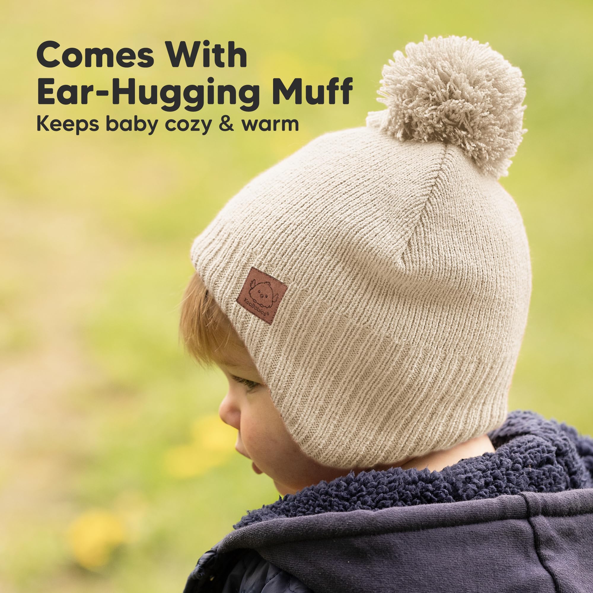 KeaBabies Baby Beanies, Winter Baby Hats for Boys, Girls (Cream, 6-36M)