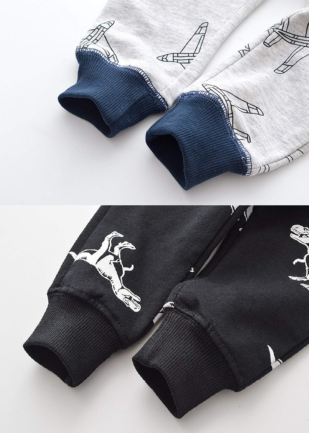 HUAER& Baby Boy's Jogger Pants Dinosaur Car Animal Print Drawstring Elastic Waist Sweatpants Cotton Toddler Athletic Pants 2-PCS(Airplane + Dinosaur,5-6Years)