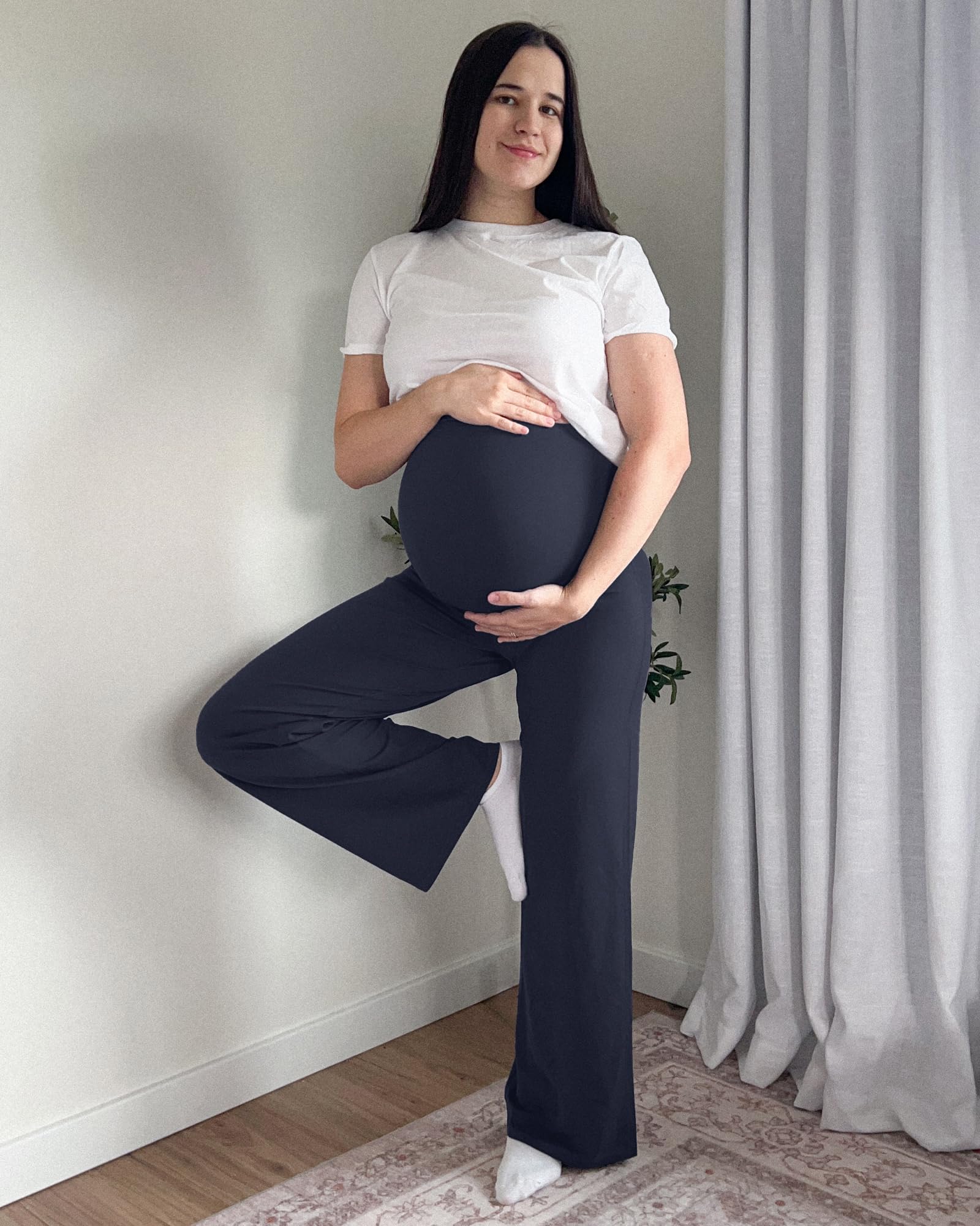 G4Free Maternity Pants Wide Leg for Work Yoga Dress,Dark Blue,XXL,Tall