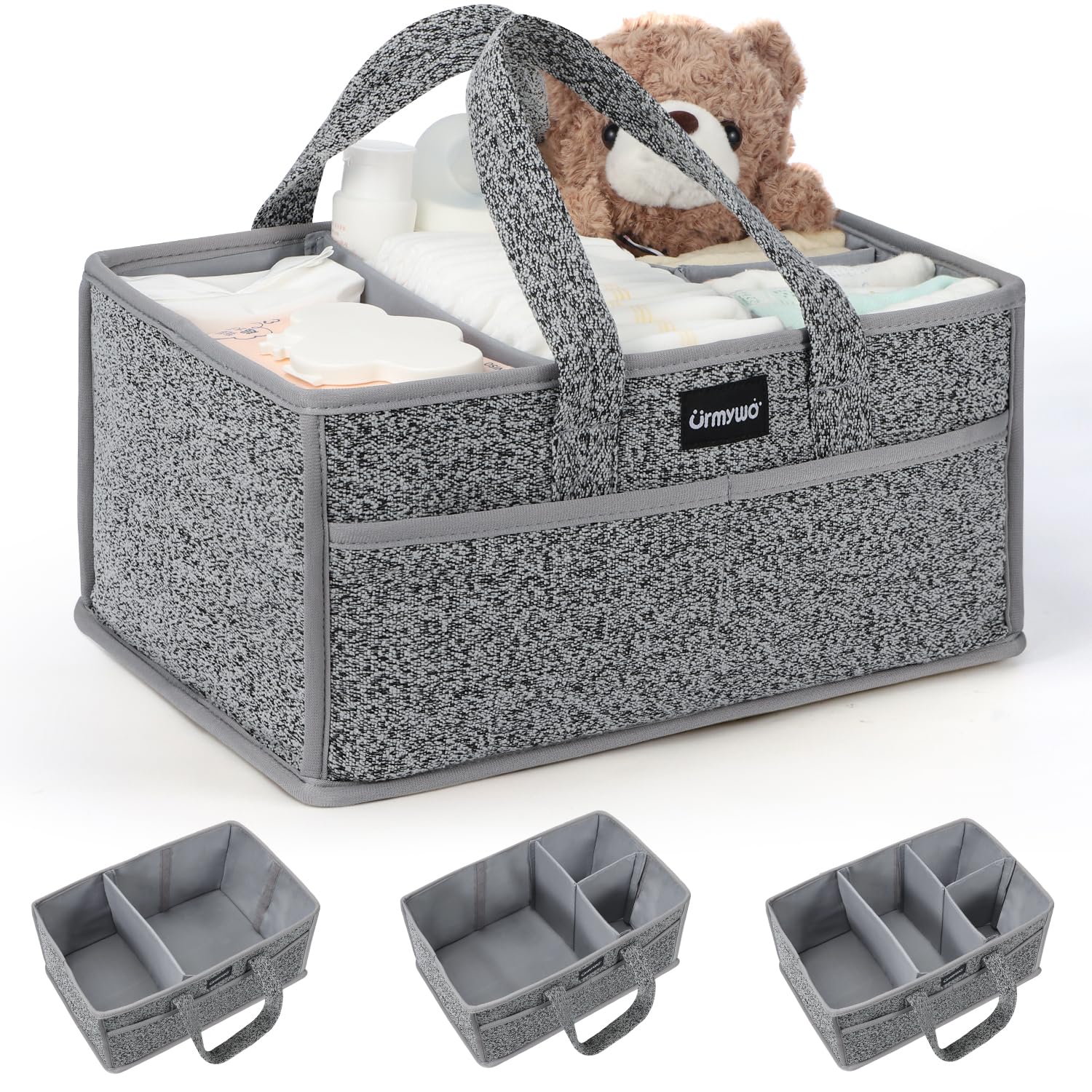 URMYWO Diaper Caddy Organizer - Portable Baby Diaper Caddy with Handle, Large Nursery Organizer Storage Basket for Newborn Essentials, Baby Registry Must Have Shower Gift for Home and Car Travel