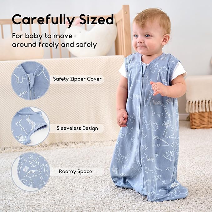 Yoofoss Baby Sleep Sack 0-6 Months 0.5 Tog Wearable Blanket for Baby, 3 Pack 100% Organic Cotton Infant Toddler Sleeping Sack 2-Way Zipper Lightweight Sleep Sack