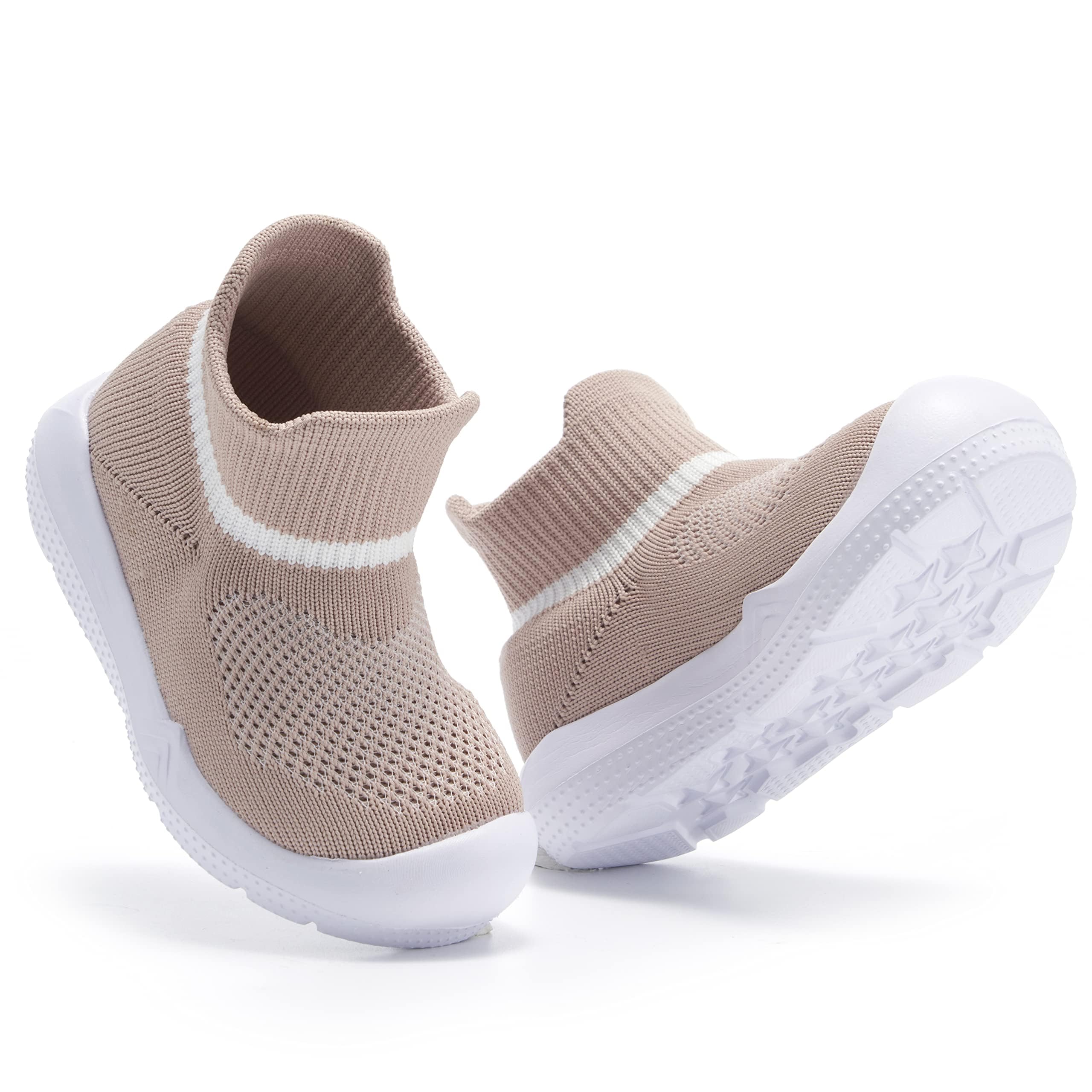 MORENDL Toddler Sock Shoes Baby Walking Shoes Infant Slippers Boys & Girls Non-Slip Sneakers Beige