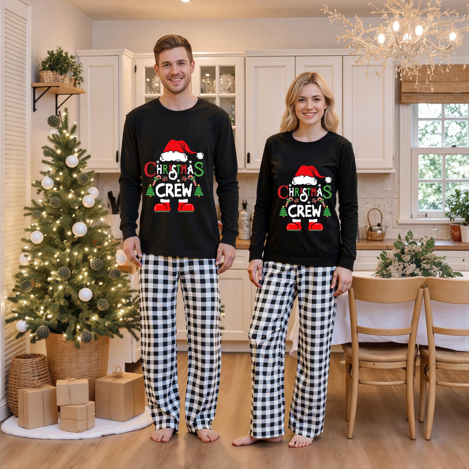 Awoscut Christmas Family Matching Pajamas Christmas Pjs Holiday Nightwear Sleepwear Sets Long Sleeve Pjs(kz-2, Mom, L)