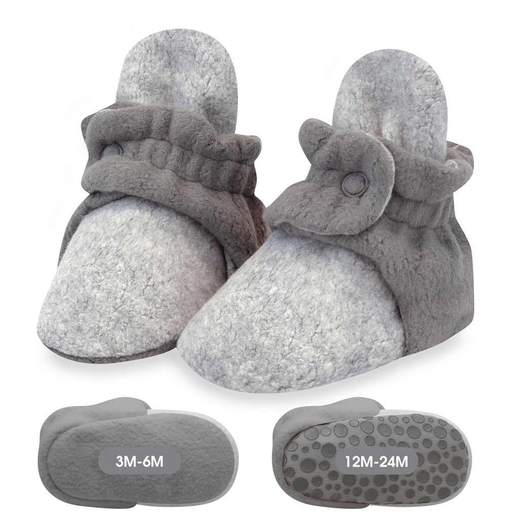 Zutano Unisex Fleece Baby Booties with Organic Cotton Lining, Newborn Essentials, Heather Gray/Gray, 6 Months