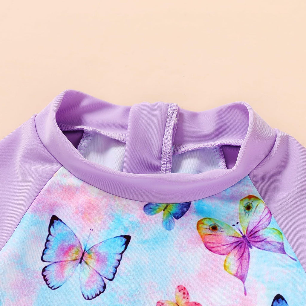 Infant Baby Girl Swimsuit One-Piece Long Sleeve Rash Guard with Hat Set Floral Zipper Bathing Suit Leopard Beach Wear