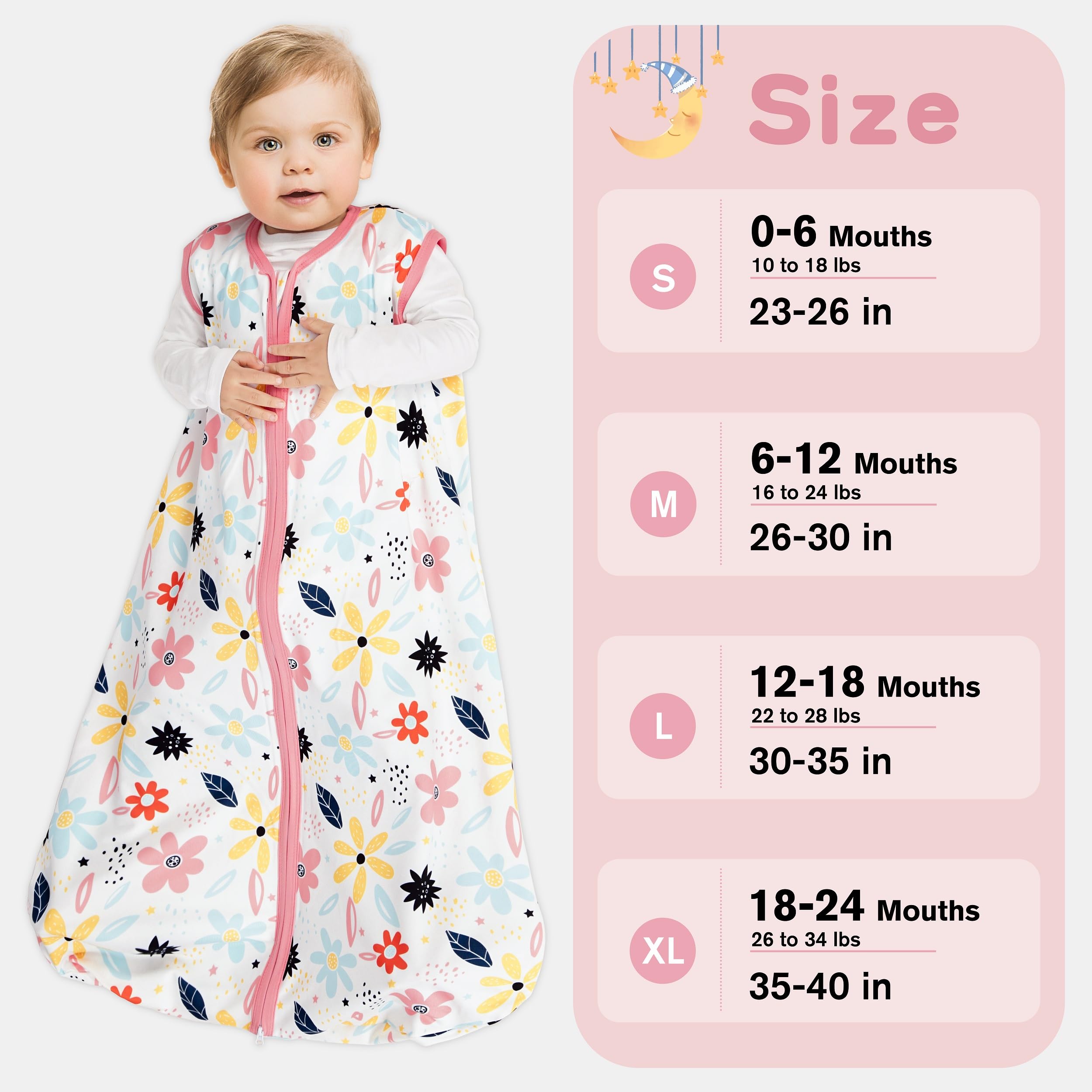 BSTOPPT Newborn Sleep Sack Baby Swaddle,Baby Wearable Blanket,Baby Sleeping Bag (Floral&Heart, 3-6 Months)