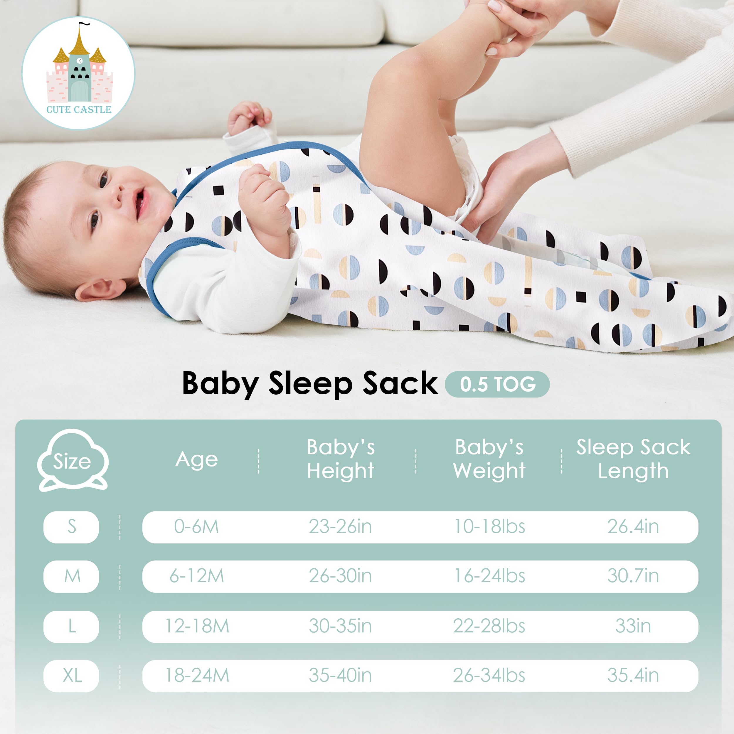 Cute Castle Baby Sleep Sack 18-24 Months - Lightweight 100% Cotton 2-Way Zipper TOG 0.5 Infant Wearable Blanket, Newborn Essentials Toddler Sleep Clothes (3 Pack Blue)
