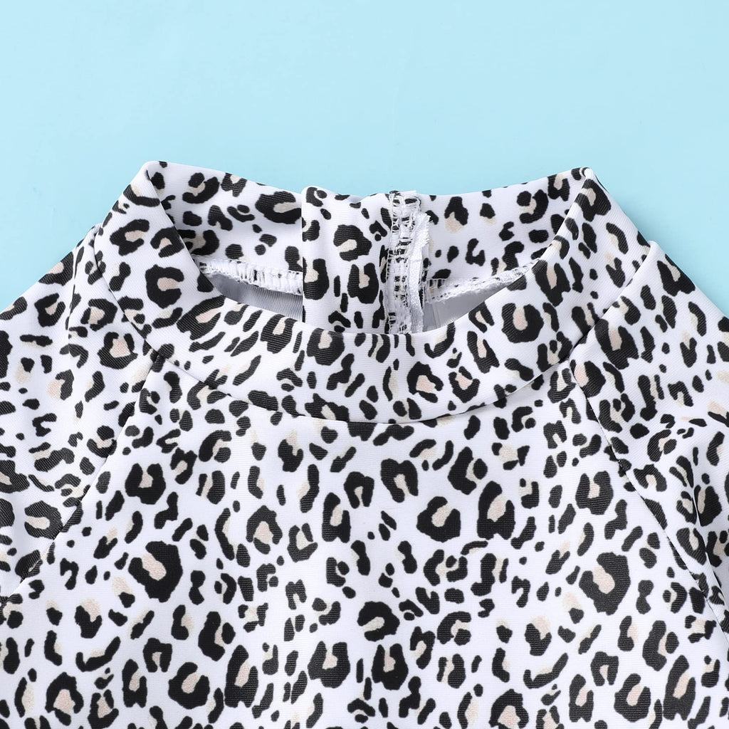 Infant Baby Girl Swimsuit One-Piece Long Sleeve Rash Guard with Hat Set Floral Zipper Bathing Suit Leopard Beach Wear(0-3 Months, Leopard)