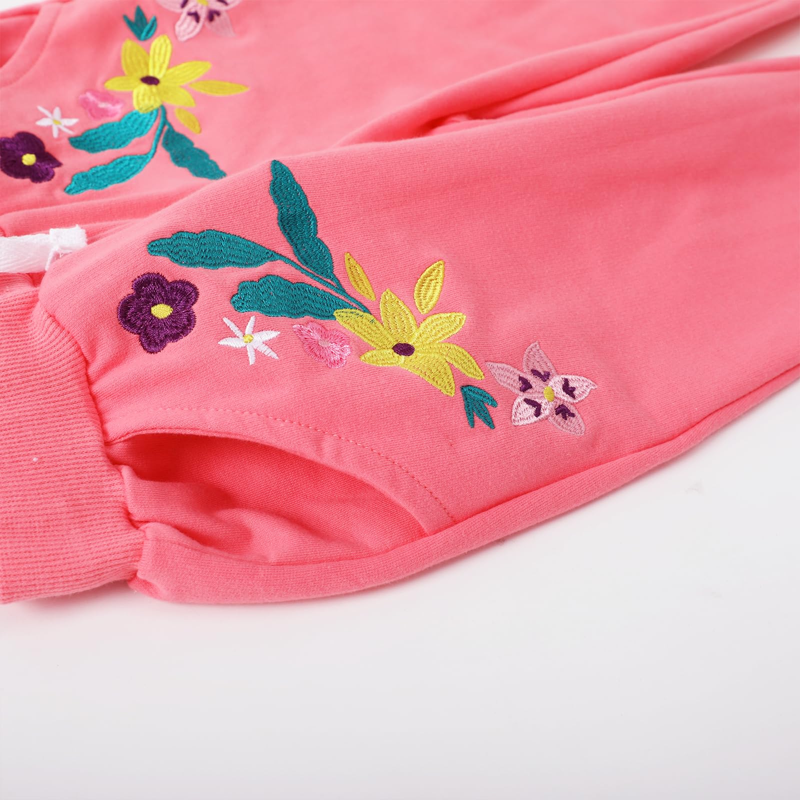 HILEELANG Toddler Girls Cotton Joggers Sweatpants Floral Embroidery Drawstring Waist and Pockets-Pink Blue Casual Athletic Pants for Kids 2Y