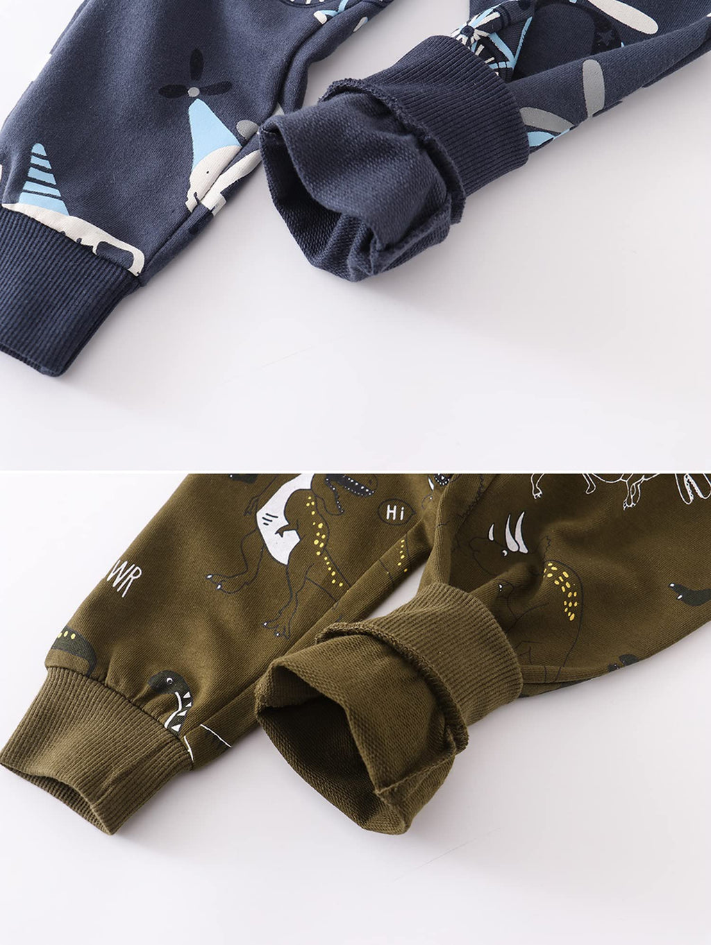 HUAER& Baby Boy's Jogger Pants Dinosaur Car Drawstring Elastic Sweatpants 2-Pack（Dinosaur + Airplane2 7Years