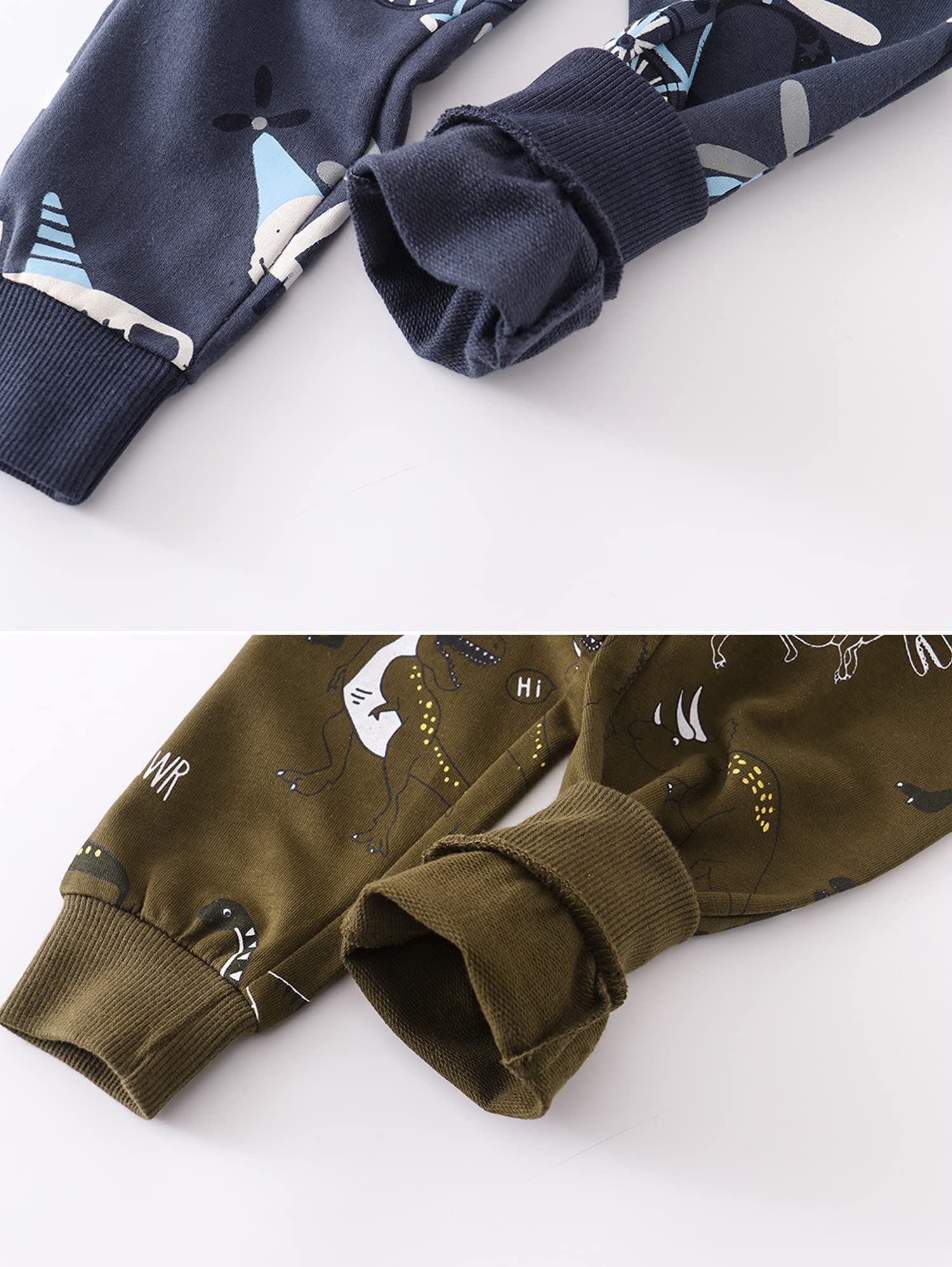 HUAER& Baby Boy's Jogger Pants Dinosaur Car Drawstring Elastic Sweatpants 2-Pack（Dinosaur + Airplane2 7Years