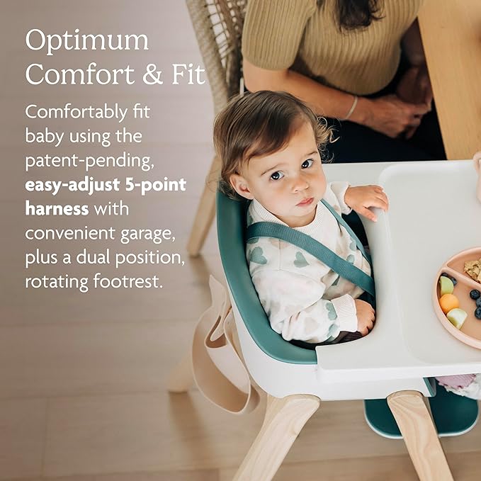UPPAbaby Ciro High Chair/Sleek, Easy-to-Clean Design/Perfect-Fit Tray to Bring Baby to Table/Patent-Pending Harness/Dual-Position, 180-Degree Rotating Footrest/Emrick (Green/Rubberwood)