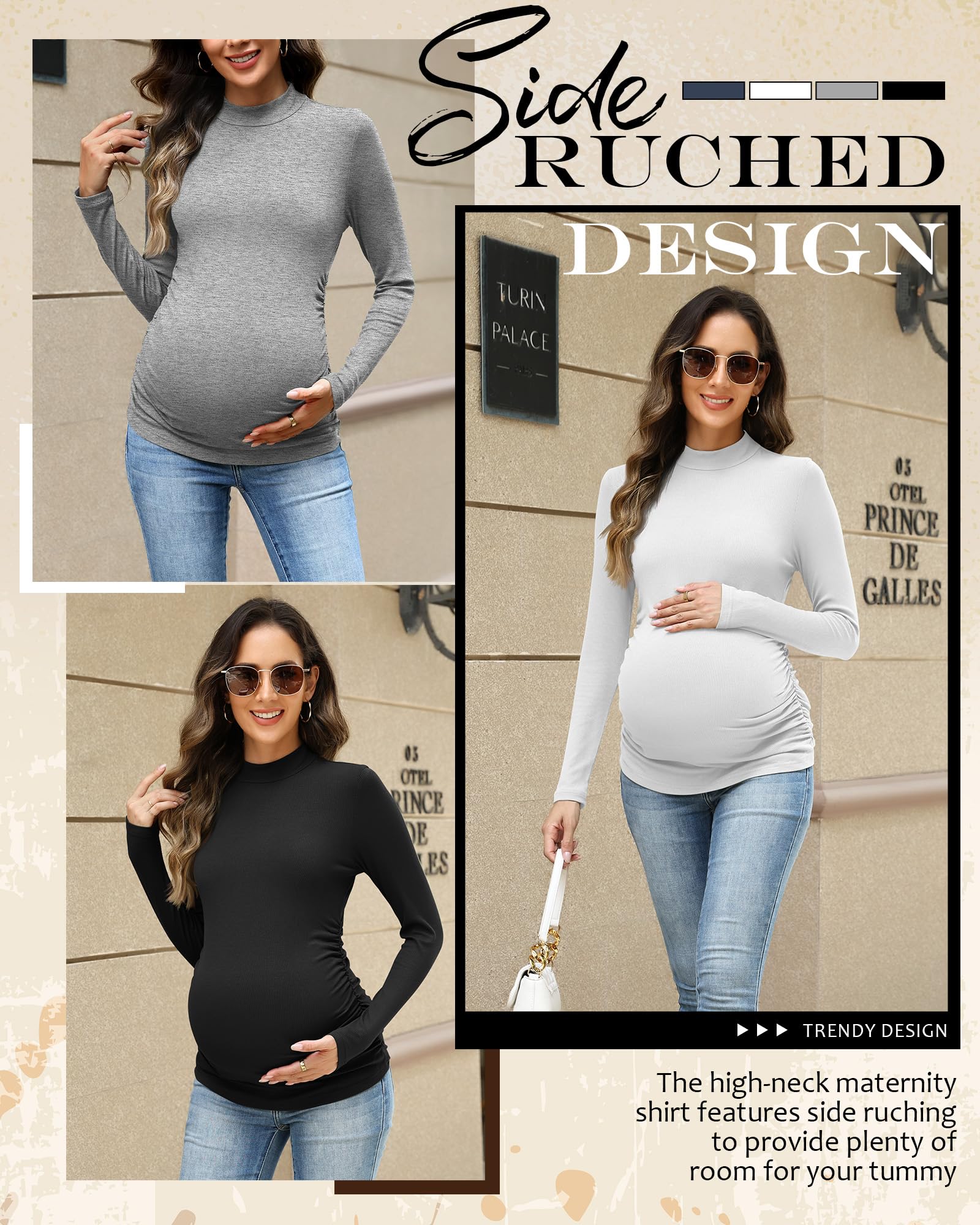 Oakgarden 4 Pack Women Long Sleeve Maternity Shirts, 4-Color, Small