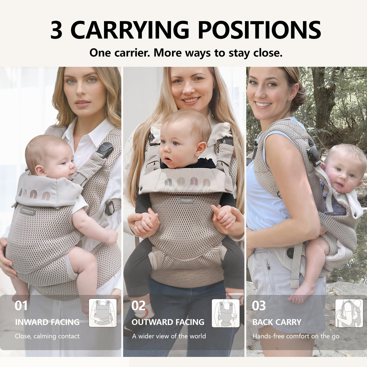 Baby Carrier,2-48Months,Soft&Breathable Mesh,Ergonomic Support,3 Way Carry