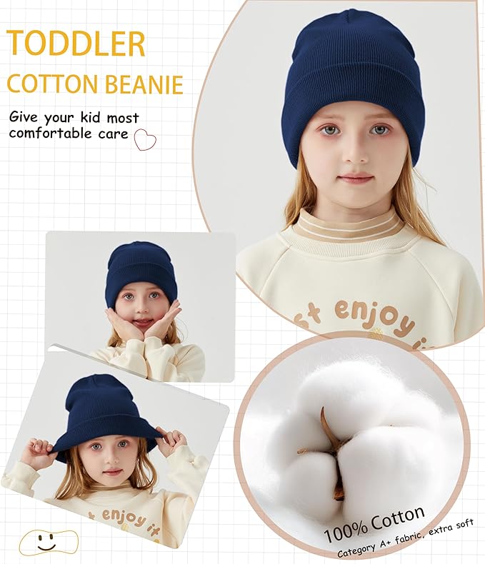 ROYBENS 100% Cotton Baby Beanie Cute Toddler Winter Hat Boys Girls Kids Soft Warm Knit Cuffed Caps Beanies for 0-8 Years