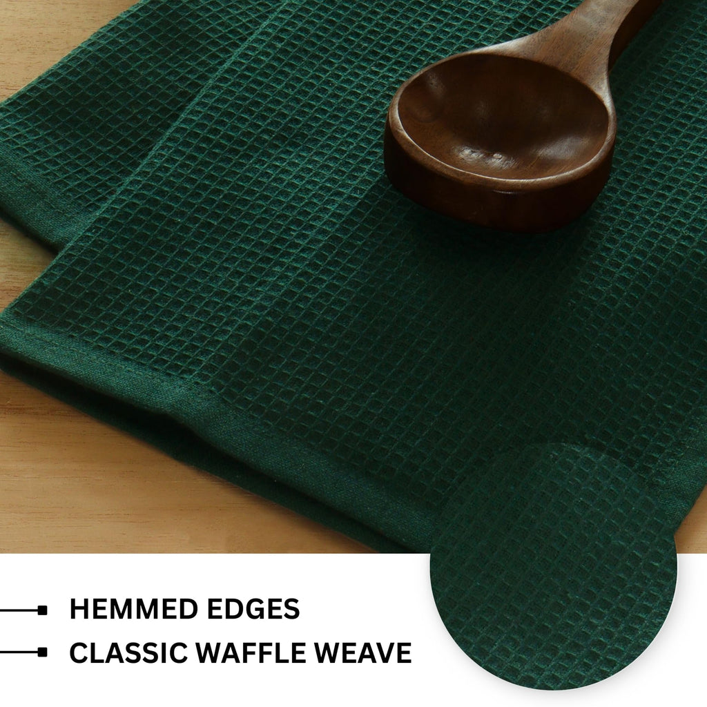 PurpleEssences Waffle Weave Kitchen Towel, 100% Cotton - 15x25 Inches with Hanging Loop, Ultra Soft Absorbent Quick Drying Dish Cloth, Tea and Hand Towels, 6 Pack - Spring Easter Summer - Green