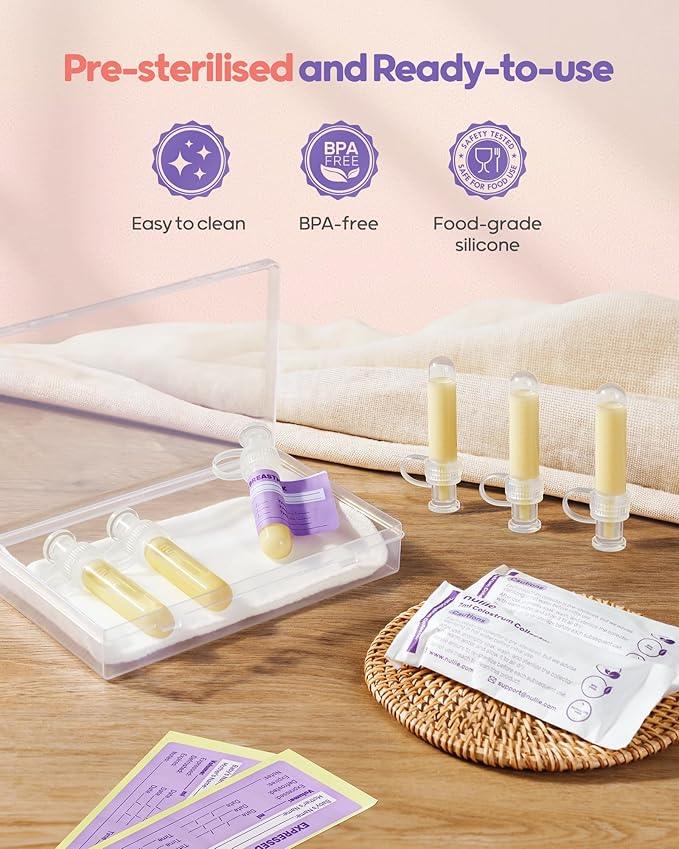 Nuliie Colostrum Collector Kit 7ml/8pcs, Leakproof, Reusable Breast Milk Collector, Heat & Freezer Resistant, BPA-Free, With Cotton Cloth Wipe, Storage Case, Cleaning Brush - Ready-to-Use for Newborns