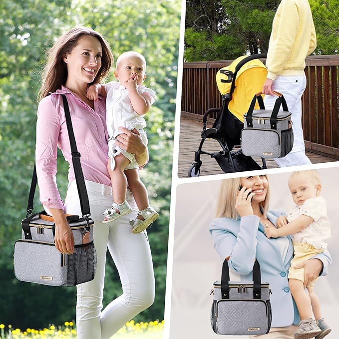 Breastmilk Cooler Bag with Ice Pack Fits 6 Baby Bottles up to 9 Ounce, Breast Milk Pump Cooler Bag for Nursing Mom Daycare, Work, Travel-Light Grey