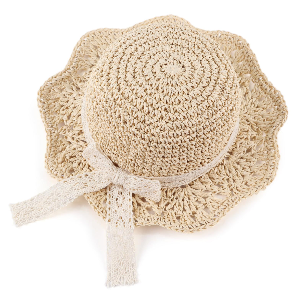 JANGANNSA Baby Girl Straw Hat Outdoor Baby Sun Protection Hats Summer Bowknot Beach Cap for Infant Toddler Girls(Lace Tie-Pink,2-5 Years)