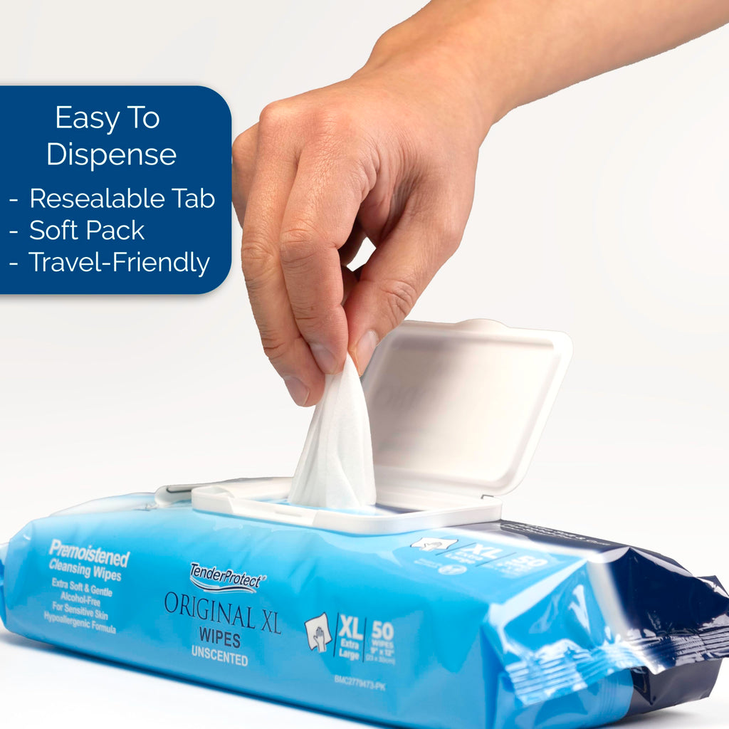 TenderProtect Original XL Incontinence Wipes for Adults with Aloe, 50 Count