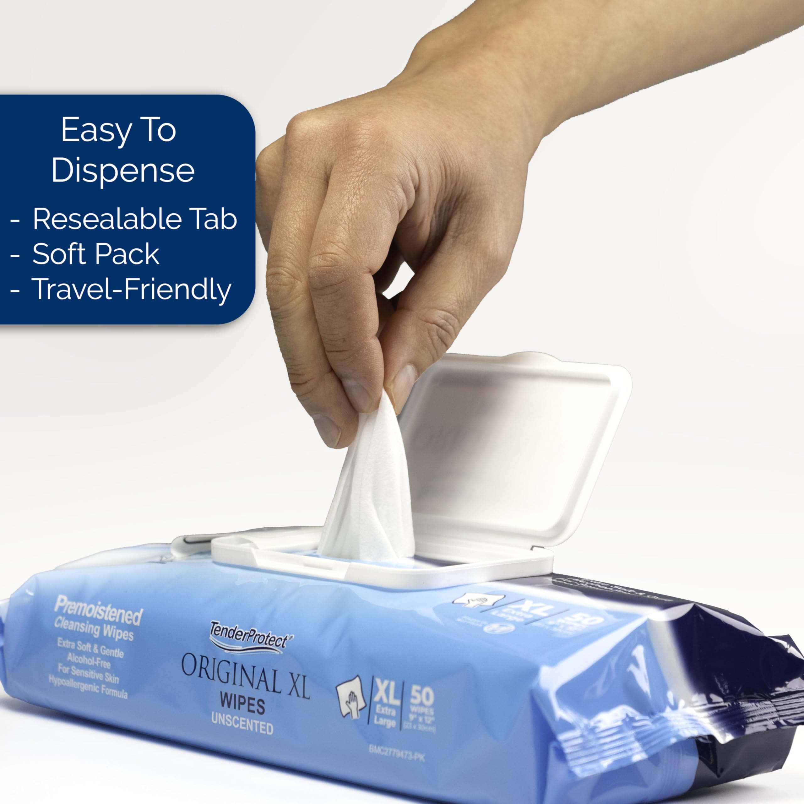 TenderProtect Original XL Incontinence Wipes for Adults with Aloe, 50 Count