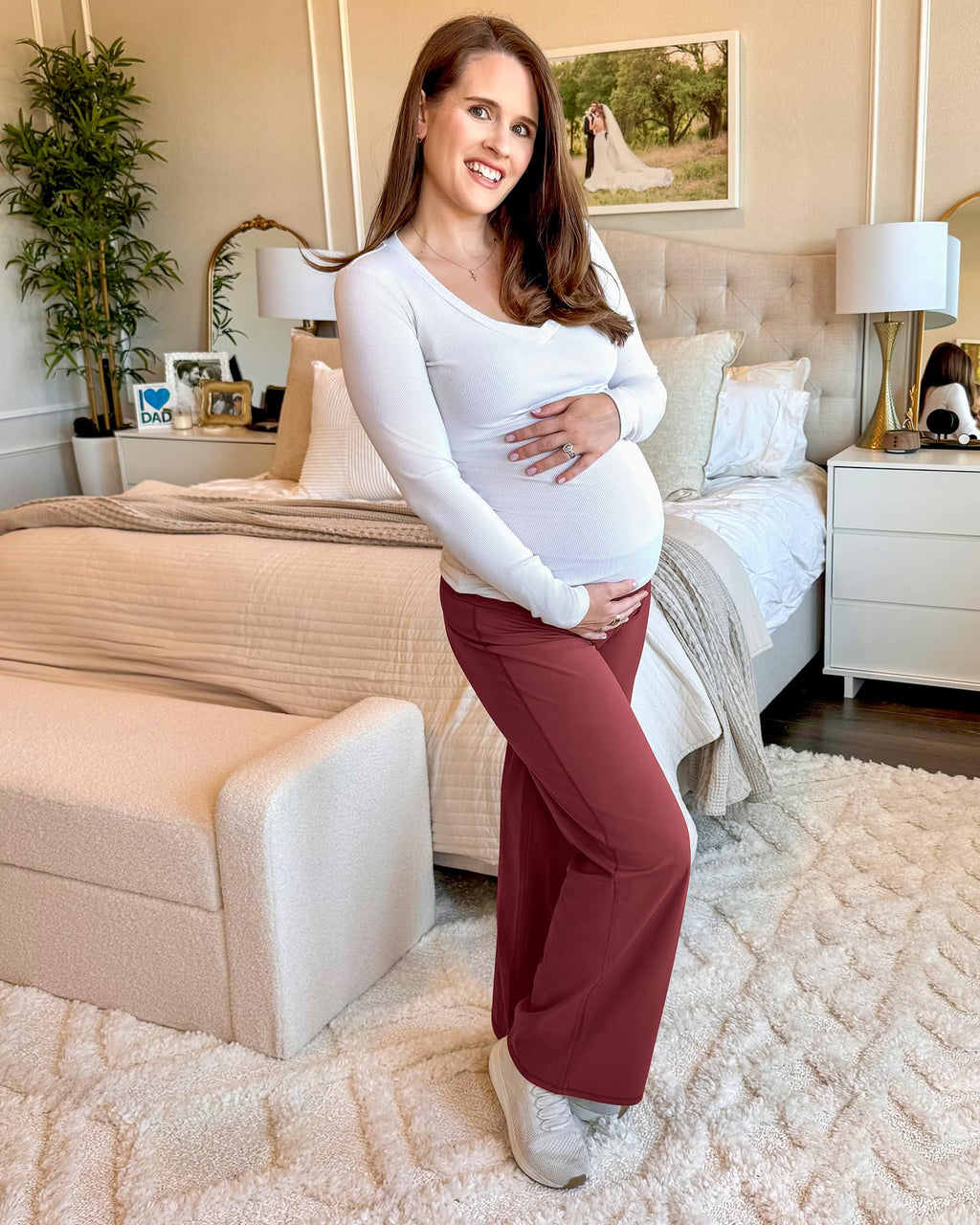 G4Free Maternity Dress Pants Athletic,Dark Burgundy,XXL,Regular