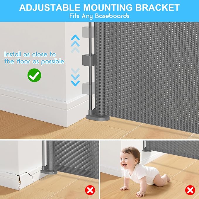 55 Inch Retractable Baby Gates Extra Wide, 41 Inch Reinforced Extra Tall Gate Mesh Safety Gate for Kids Pets, Retractable Dog Gate Baby Retractable Gate for Stair Hallway Doorway Indoor Outdoor, Gray
