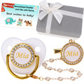 Munchewy Custom Baby Pacifier with Name and Clip for Newborns(White)