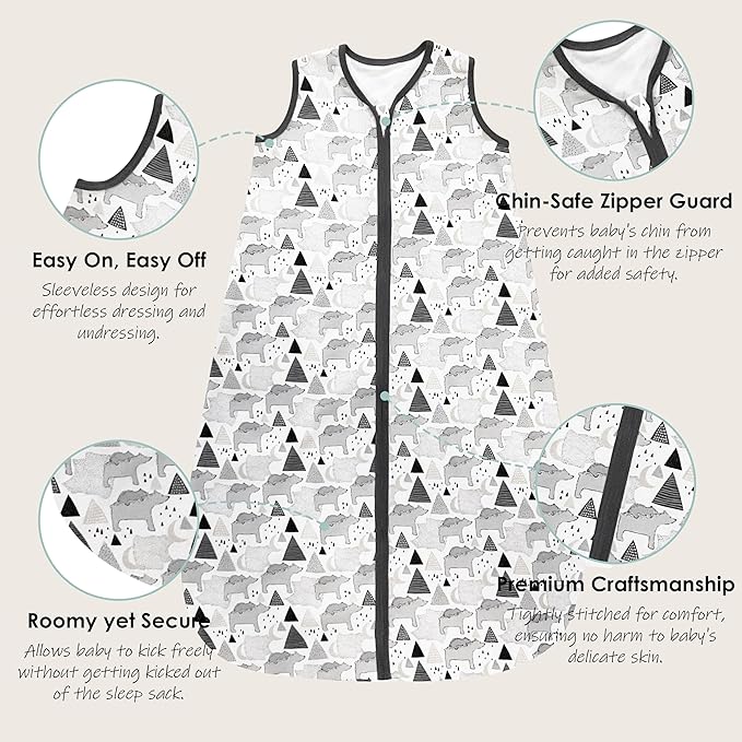 Cute Castle Baby Sleep Sack 6-12 Months - Lightweight 100% Cotton 2-Way Zipper TOG 0.5 Infant Wearable Blanket, Newborn Essentials Toddler Sleep Clothes, 3 Pack(Dark gray, Light gray, Bear)