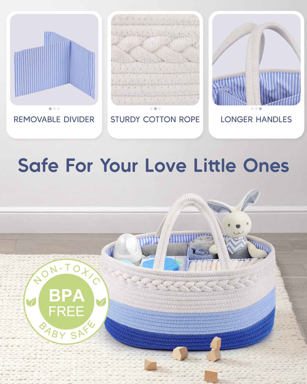 Maliton Baby Diaper Caddy Organizer, Cotton Rope Diaper Caddy Basket, Large Storage Basket for Newborn Boys and Girls, Gift for Baby Shower List, Newborn Essentials