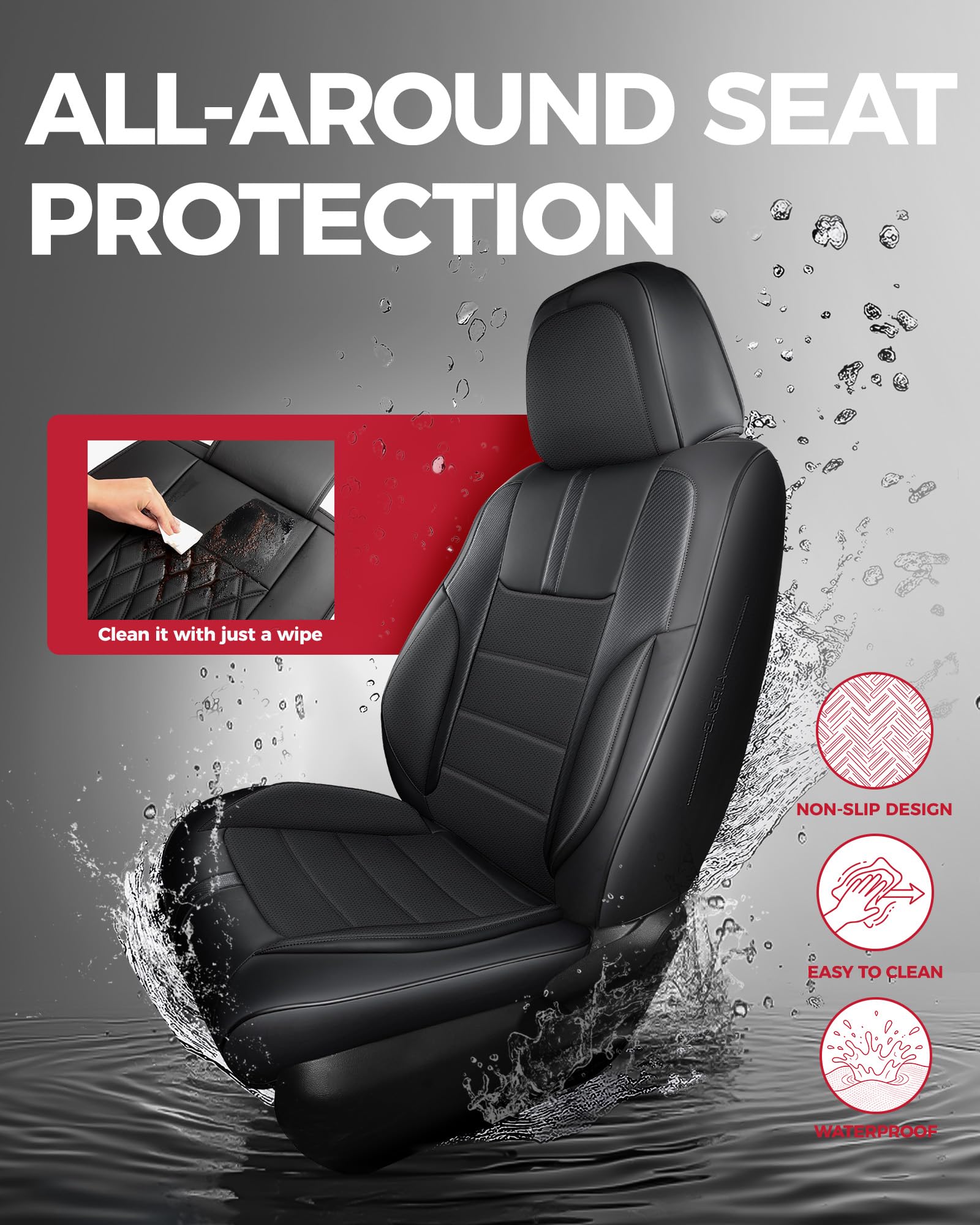 FREESOO Seat Covers Full Set for Cars Trucks SUV, Black