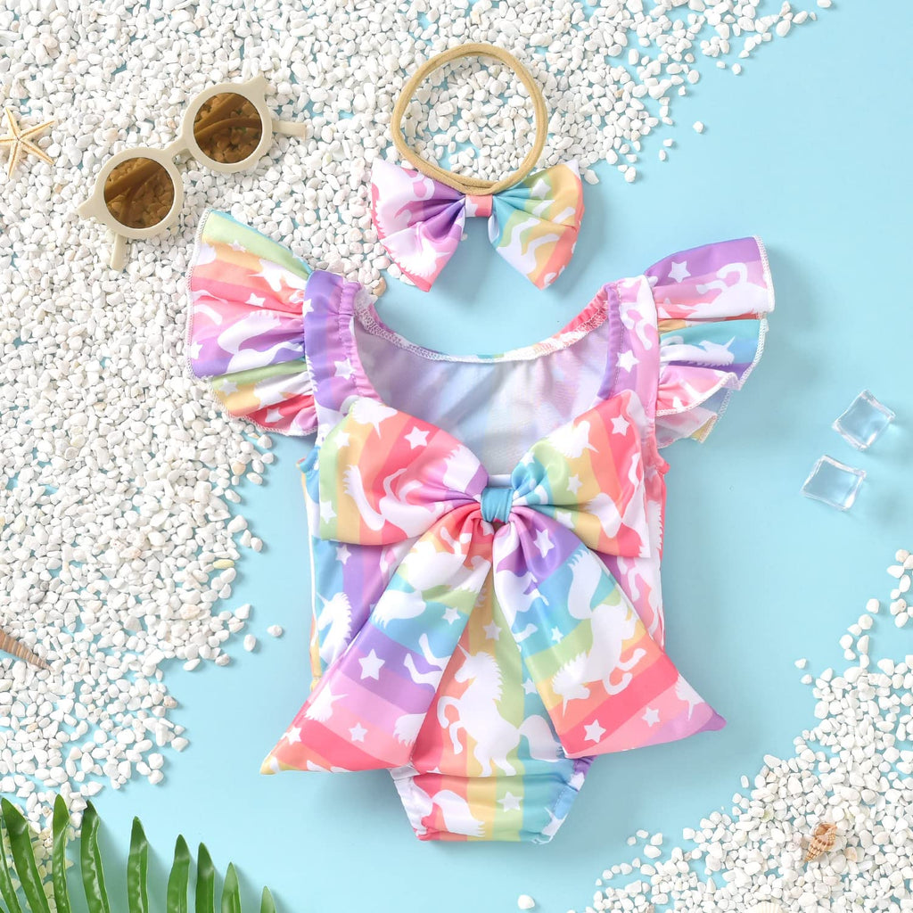 Infant Baby Girl Ruffles Unicorn Swimsuit One Piece Swimwear Bathing Set (Unicorn, 6-12 Months)