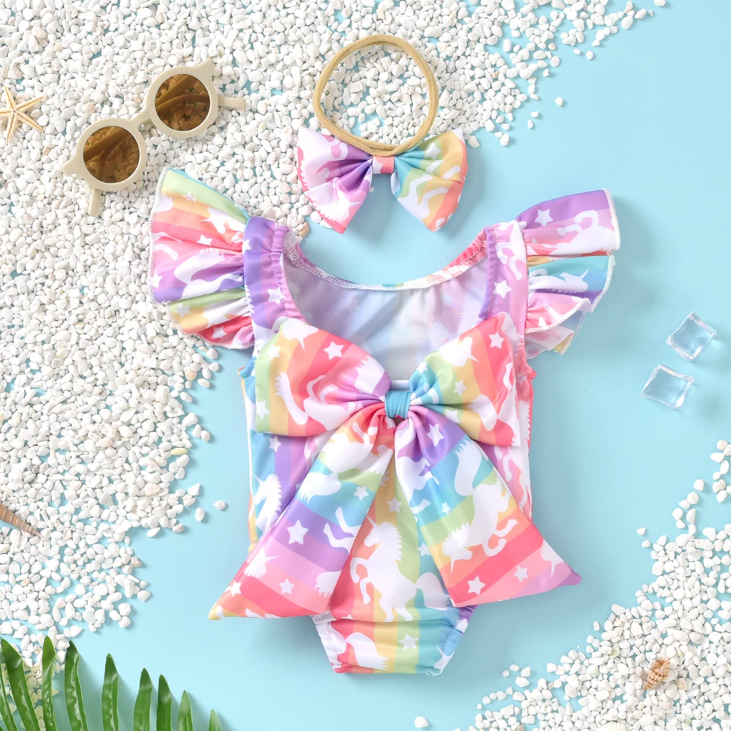 Infant Baby Girl Ruffles Unicorn Swimsuit One Piece Swimwear Bathing Set (Unicorn, 6-12 Months)