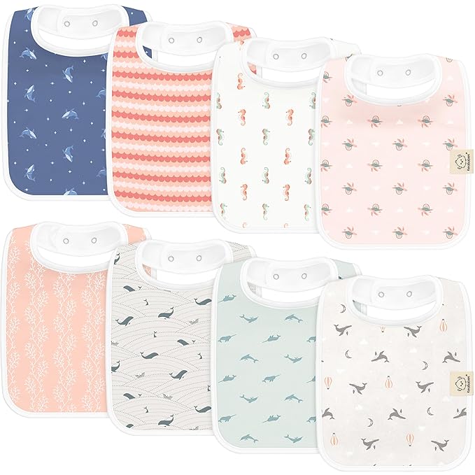 KeaBabies 8-Pack Organic Baby Bibs for Boys, Girls - Super Absorbent Cotton Drool Bibs for Baby Girl & Boy, Teething Toddler, Drooling Newborn, Ultra Soft & Machine Washable (Marine Muse)