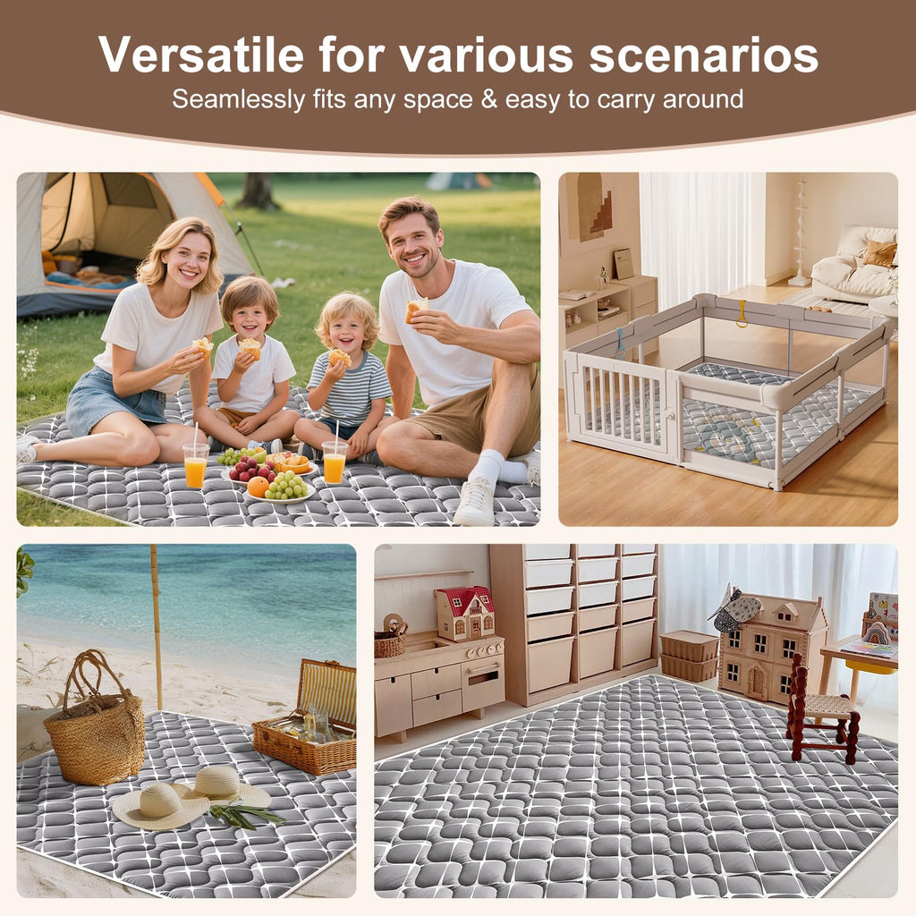 Baby Play Mat - 65" X 50",Premium Thicker Foam One-Piece Machine Washable, Extra Large Anti-Slip Soft Cushioning Foam Playmats for Babies and Toddlers, Foldable Baby Crawling Mat for Playpen