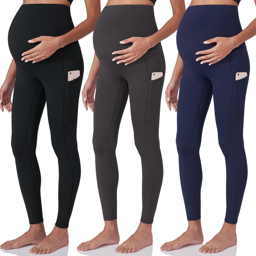 POSHDIVAH 3 Pack Women's Maternity Leggings, Black Grey Navy Blue XX-Large