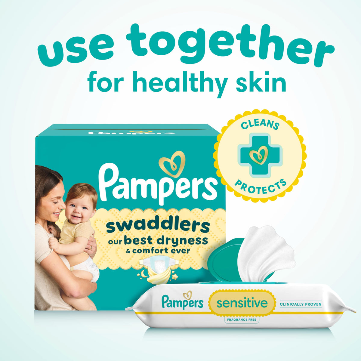 Pampers Sensitive Baby Wipes, Clinically Proven, Fragrance Free, Unscented, Water Based, Hypoallergenic Baby Wipes, Multi-Use Wipe, Hand Wipe 672 Total (12X Flip-Top Packs)
