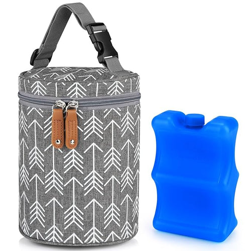 Accmor Breastmilk Cooler Bag with Ice Pack, Insulated Baby Bottle Cooler Tote Bags for Nursing Mom Daycare, Grey